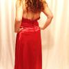 Carla | Custom Christmas Party Dress in red satin with neck ruffles and an A-line skirt